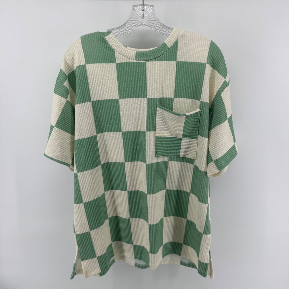 Women's Small Sage Green Checkerboard Waffle Knit 2 Piece Lounge Set NEW - Picture 5 of 9